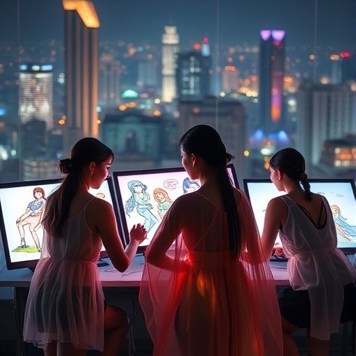 广州妹子工作室夜间工作场景