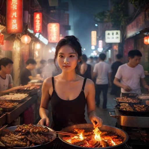广州夜市美食街充满生活气息