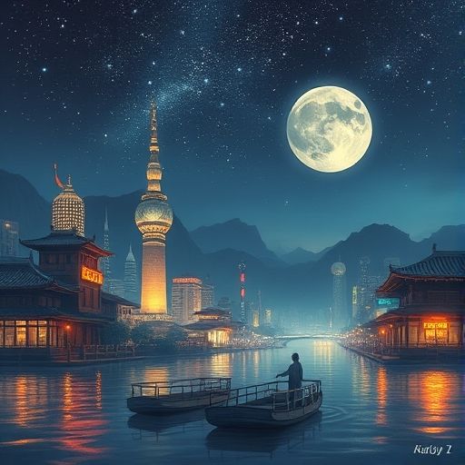 珠江边夜晚的悠闲散步