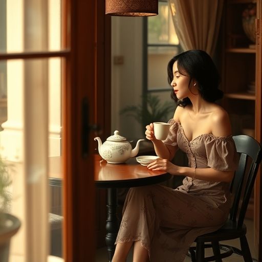 茶馆窗边品茶聊天