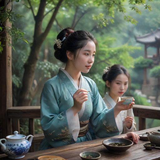 茶肆内温暖的灯光氛围