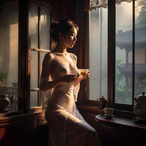 描绘用户在广州特色喝茶工作室享受宁静下午茶时光的场景
