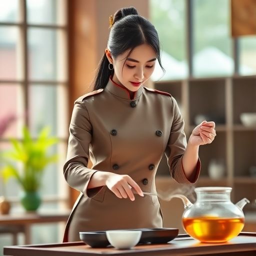茶艺师优雅地展示泡茶技巧