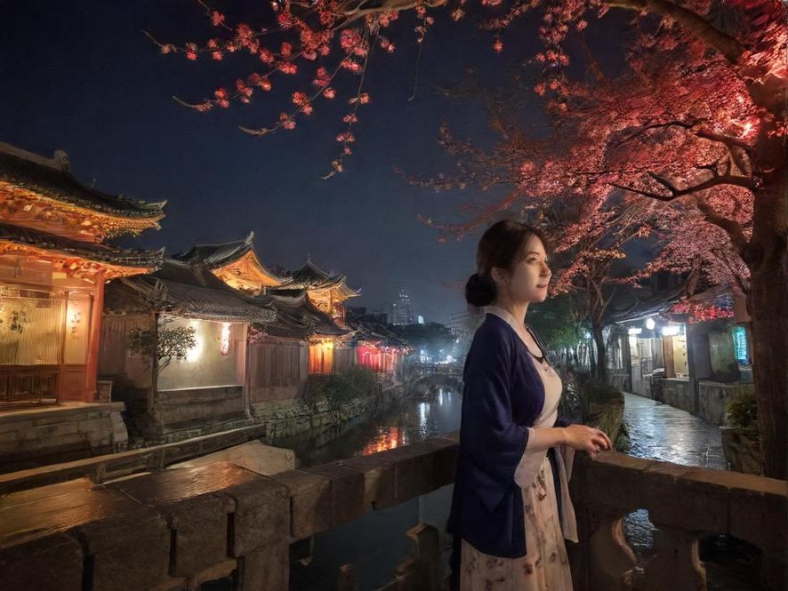 都市夜景 俯瞰视角 霓虹灯光 城市中心