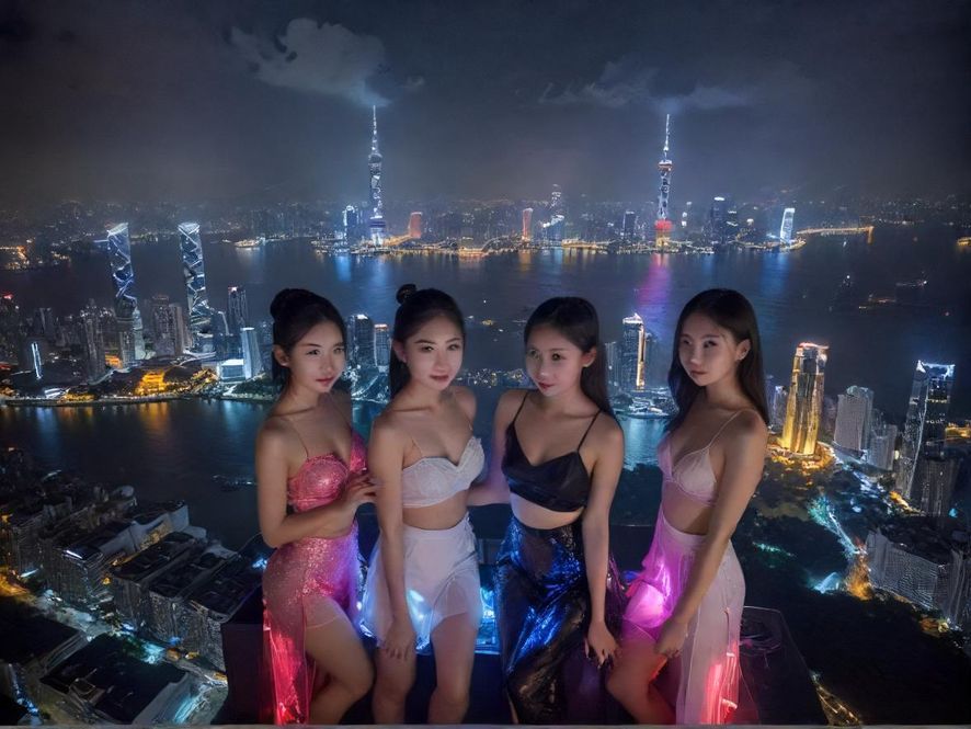 广州夜景俯瞰,霓虹灯光璀璨,城市天际线在夜空中勾勒出迷人轮廓。