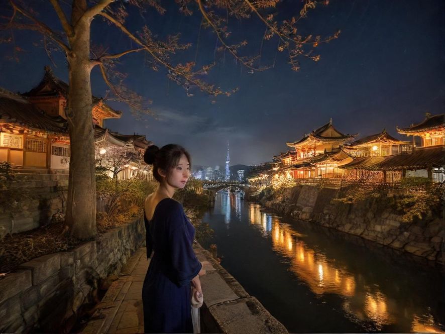 繁华都市夜景，霓虹闪烁，远处高楼林立，展现都市夜生活魅力。