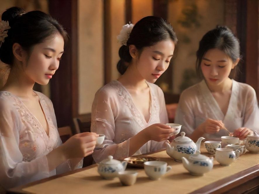 深圳嫩茶品鉴场景与精致茶具展示