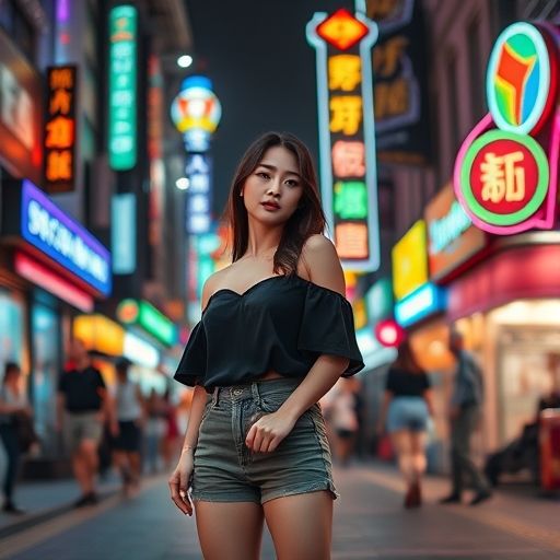 广州夜晚繁华的街道景色
