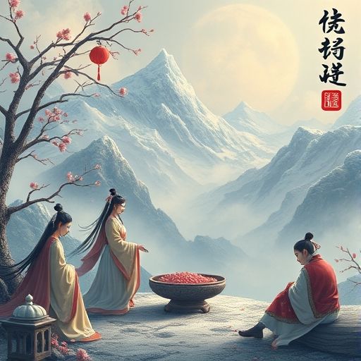 一扇通往神秘空间的门，周围环绕着概念化的花园元素