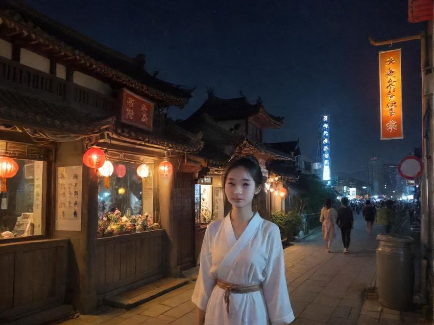 广州霓虹闪烁的夜景街道，充满都市感和神秘氛围