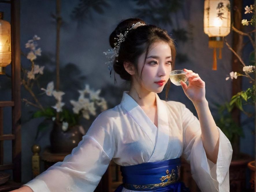 广州海珠区一处隐秘的高端茶社，庭院内灯光点缀，氛围宁静奢华