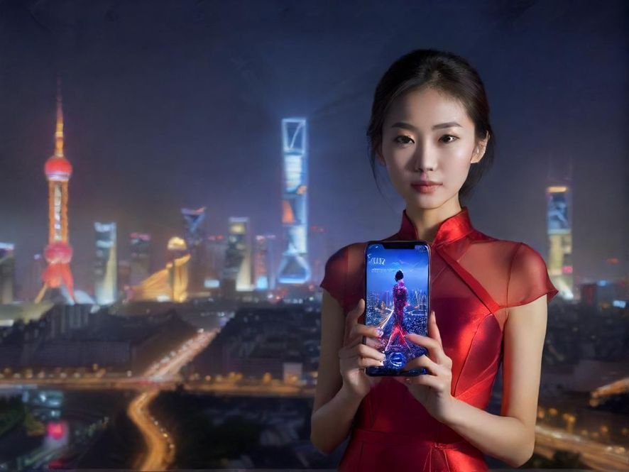 手机屏幕上显示搜索结果，背景是模糊的北京夜景