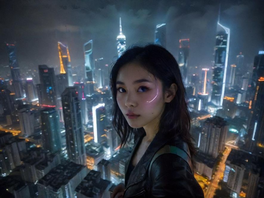 深圳璀璨夜景，高楼林立，霓虹闪烁