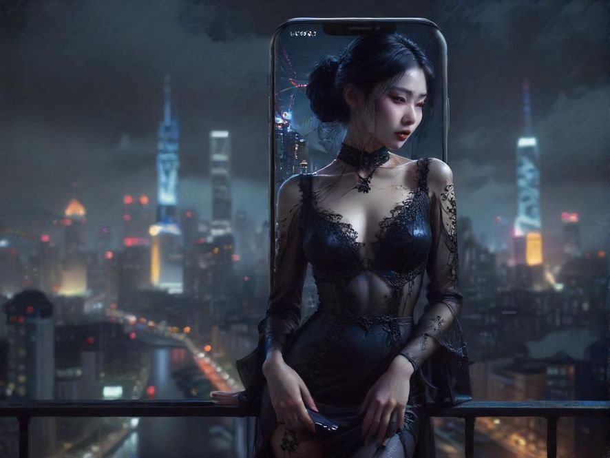 手机屏幕上的QQ聊天界面，背景是模糊的广州夜景
