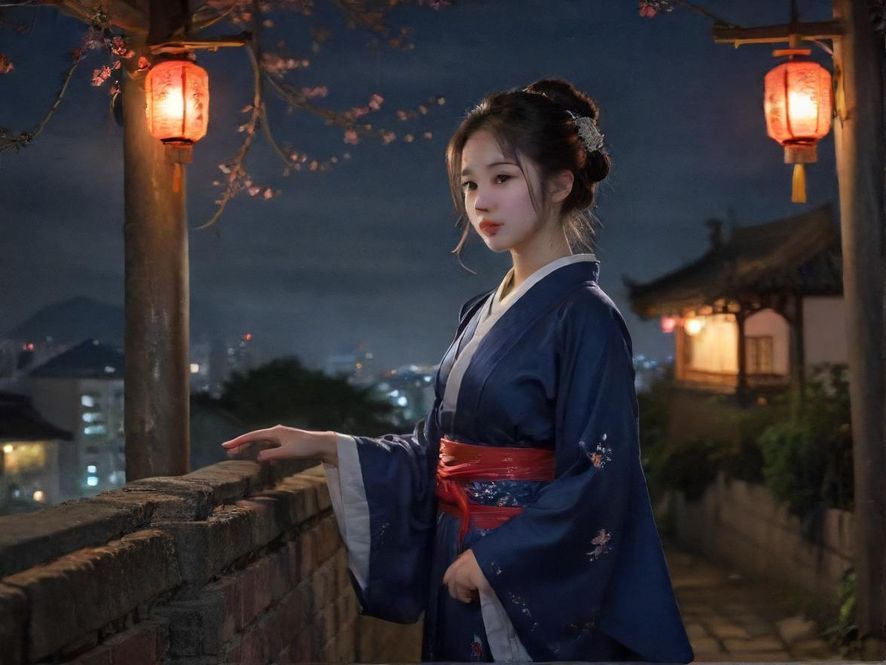 广州夜景，从高处俯瞰繁华的街道和闪烁的霓虹灯