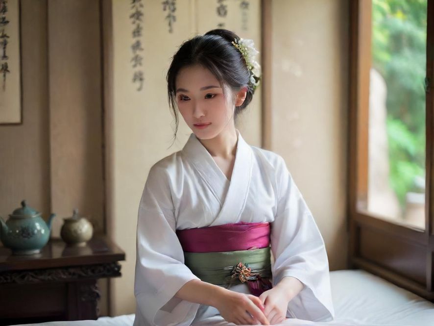 一位气质美女在阳光明媚的温馨茶室中品茶