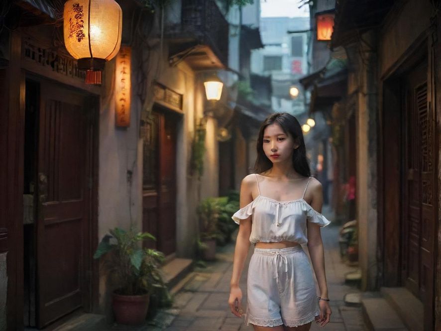 广州老城区深邃的巷道，光影交错，暗示着探索与发现的惊喜