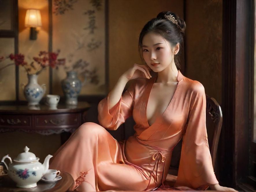 舒适私密的茶室内部环境，暖色调灯光营造放松氛围