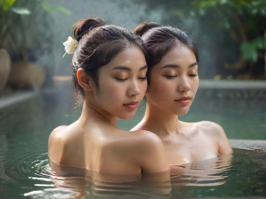 一位女士正在享受宁静的水疗时光，背影展现出完全放松的状态。