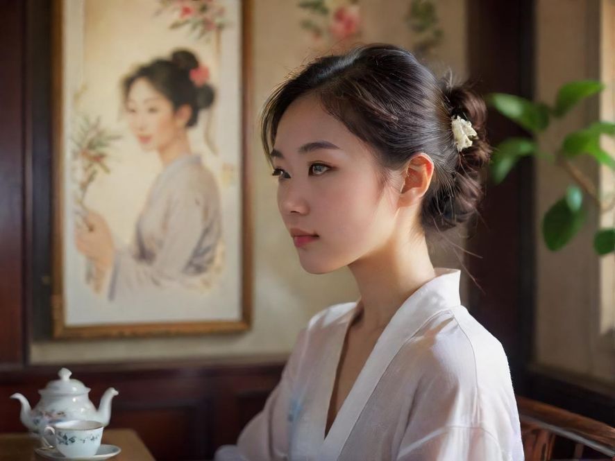 深圳嫩茶茶艺师唯美侧影