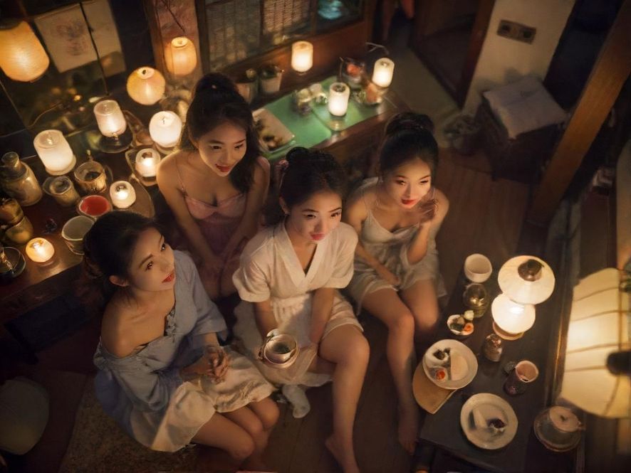 深圳喝茶场景温馨俯视图