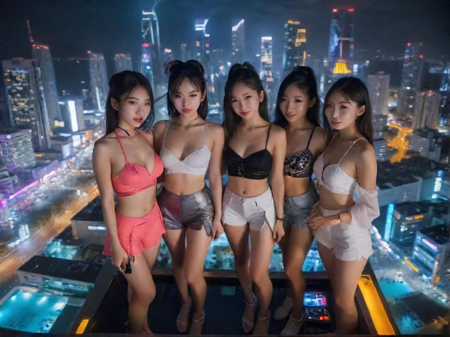 广东都市夜景，霓虹闪烁，车水马龙