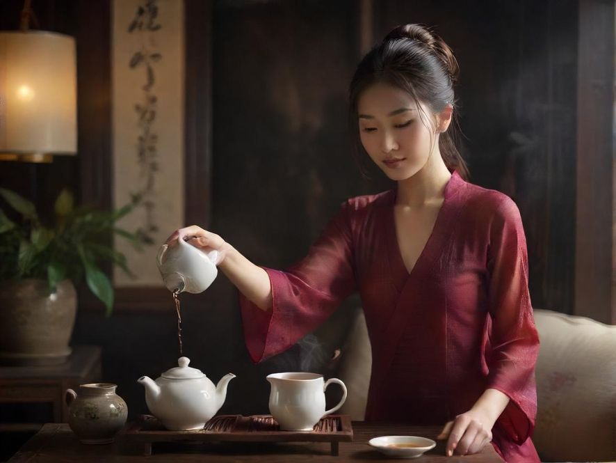 茶艺师倒茶特写