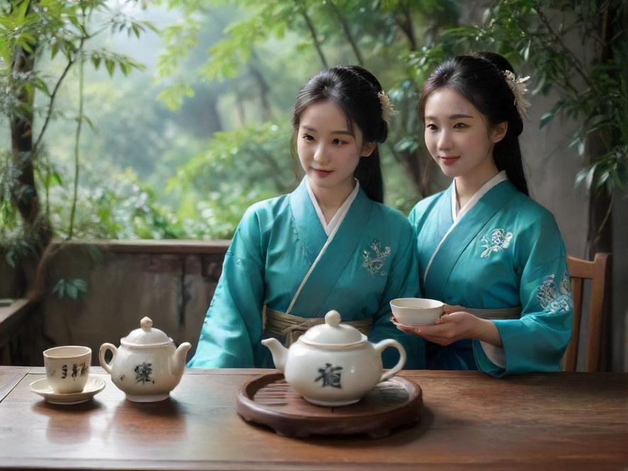 广州茶社复古环境与茶艺师表演场景