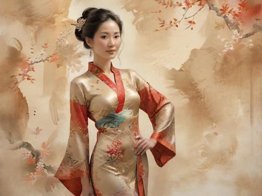 一幅描绘成熟女性柔和魅力的艺术插画
