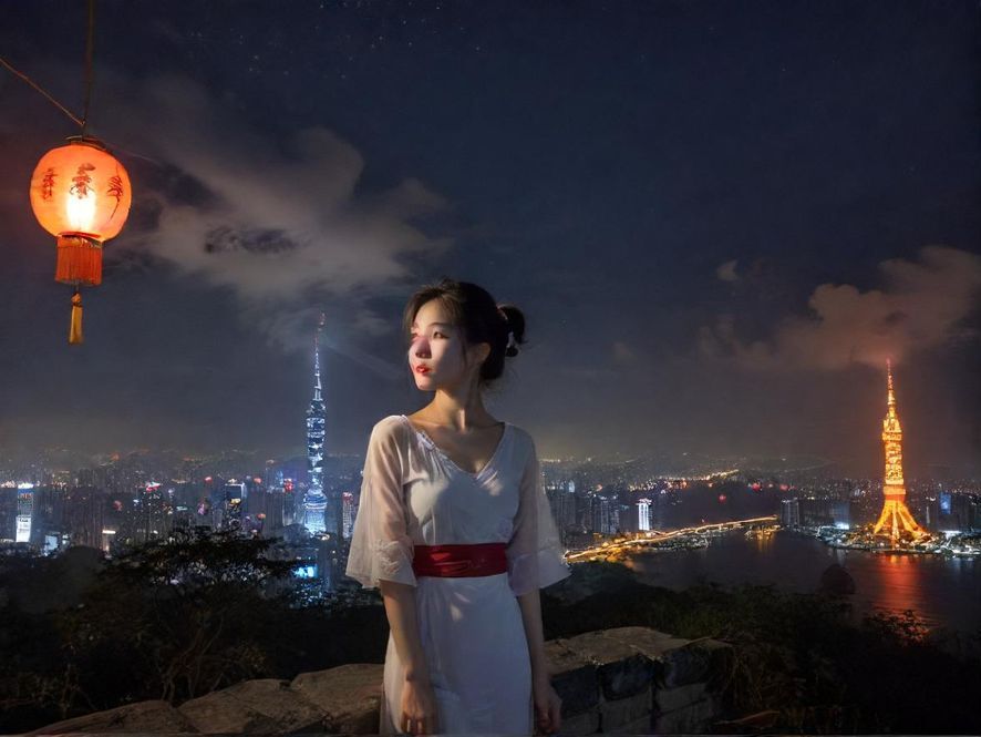 从奢华休闲空间俯瞰都市夜景