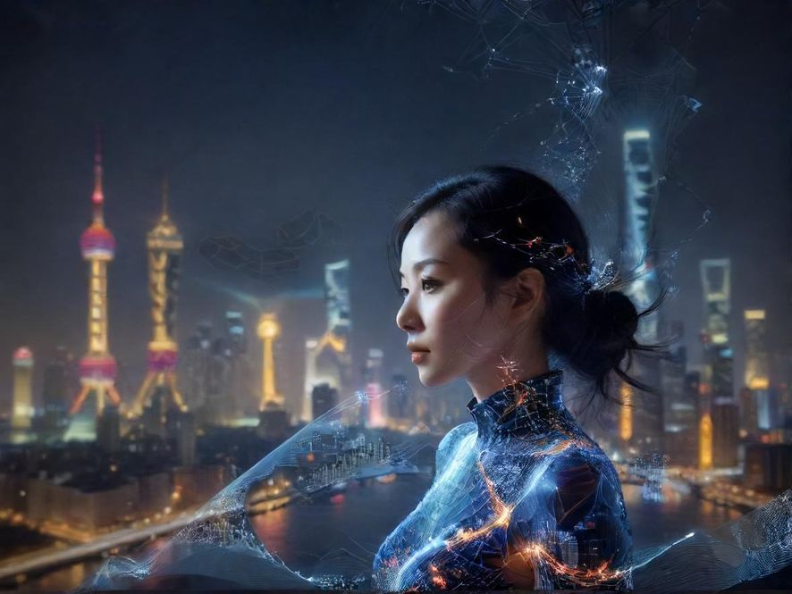 上海夜景和网络连接符号，象征信息交流