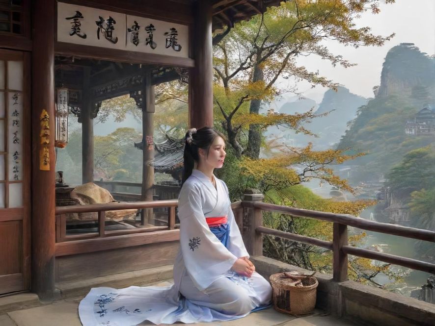一位女士在优雅的茶馆中享受片刻宁静