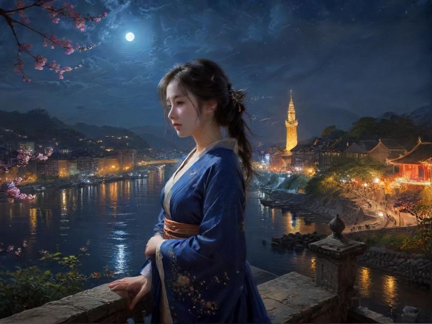 一位自信美丽的女性面带微笑,眼神中充满故事感,背景是璀璨的城市夜景,象征着都市中的精彩生活。