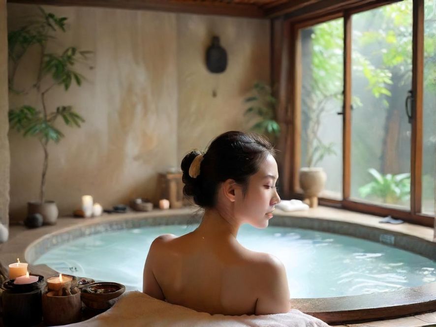 一位优雅女性的手部特写,光线柔和,指尖轻柔触碰,背景是舒适的Spa环境,营造出极致细腻的触感体验。