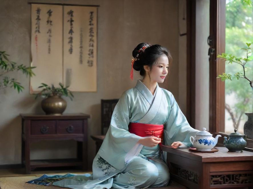 在深圳南山雅致茶室中，一位美女茶艺师正在为客人精心冲泡新茶，光线温馨柔和，营造出宁静的品茗氛围。