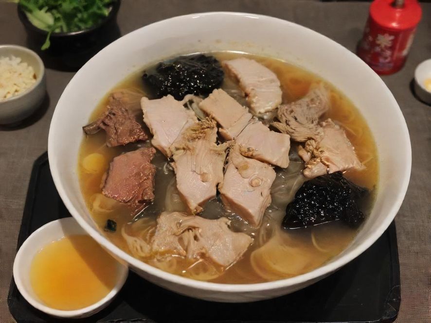 深圳深夜美食街,俯瞰视角下,霓虹灯光璀璨,各种小吃摊位林立,人声鼎沸,充满浓郁的市井烟火气息。